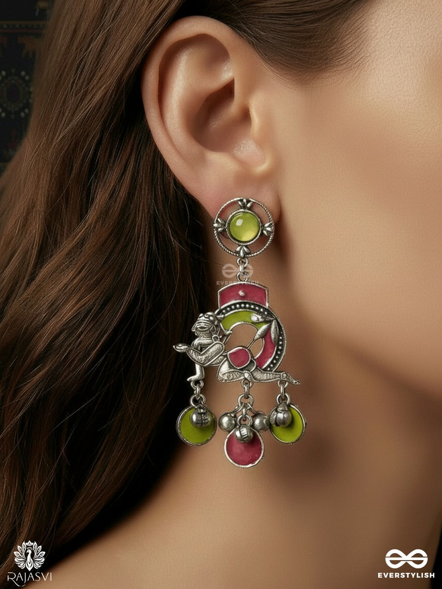 Winged Whisper - Oxidised Enamelled Festive Earrings