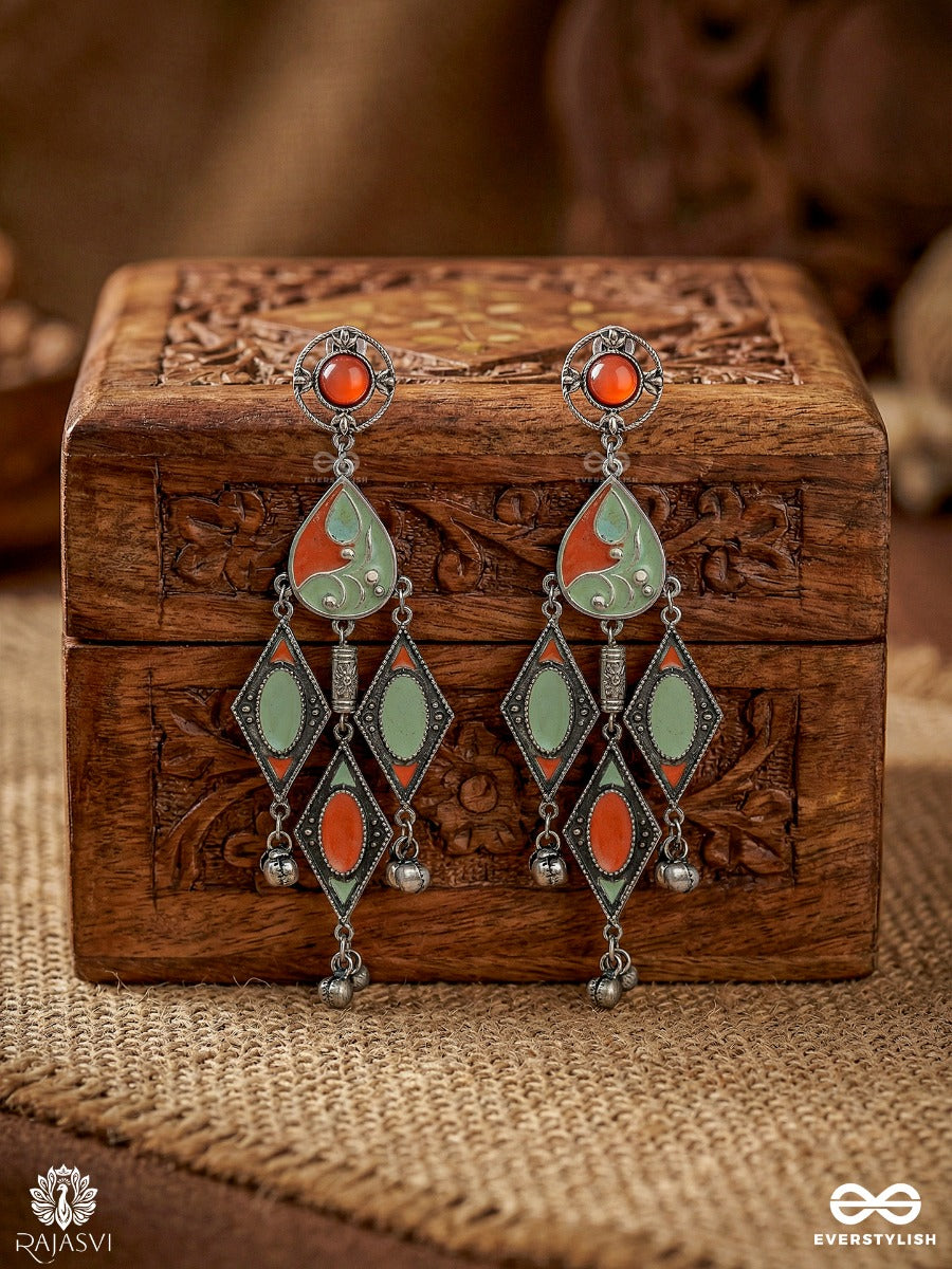 Boho Baali - Oxidised Statement Earrings With Ornate Panels And Bead Drops