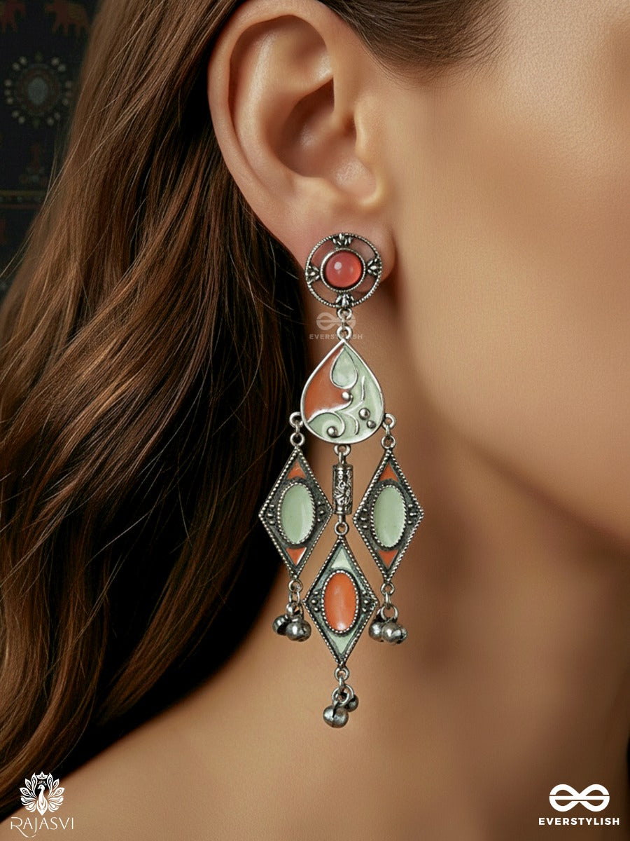 Boho Baali - Oxidised Statement Earrings With Ornate Panels And Bead Drops