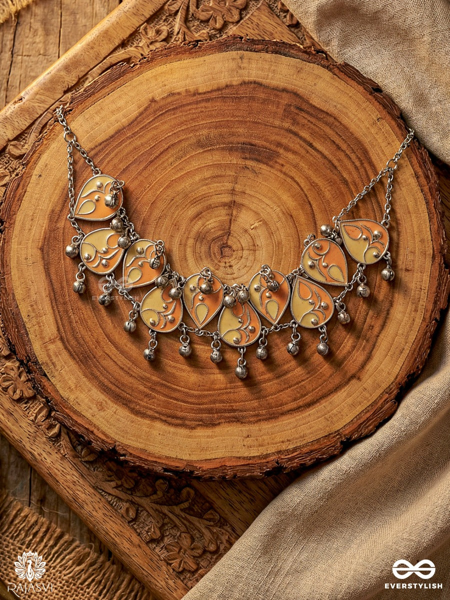 Kesar Kangan - Oxidised Bracelet With Enamel Heart Motifs And Dangling Bells
