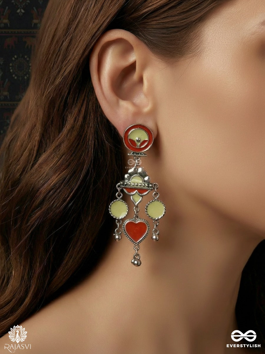 Dhaara Hanging - Oxidised Jodhpuri Jhumkas With Ornate Centre And Bead Danglers
