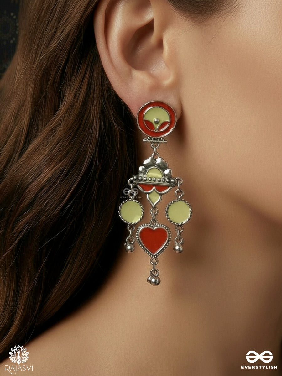 Dhaara Hanging - Oxidised Jodhpuri Jhumkas With Ornate Centre And Bead Danglers