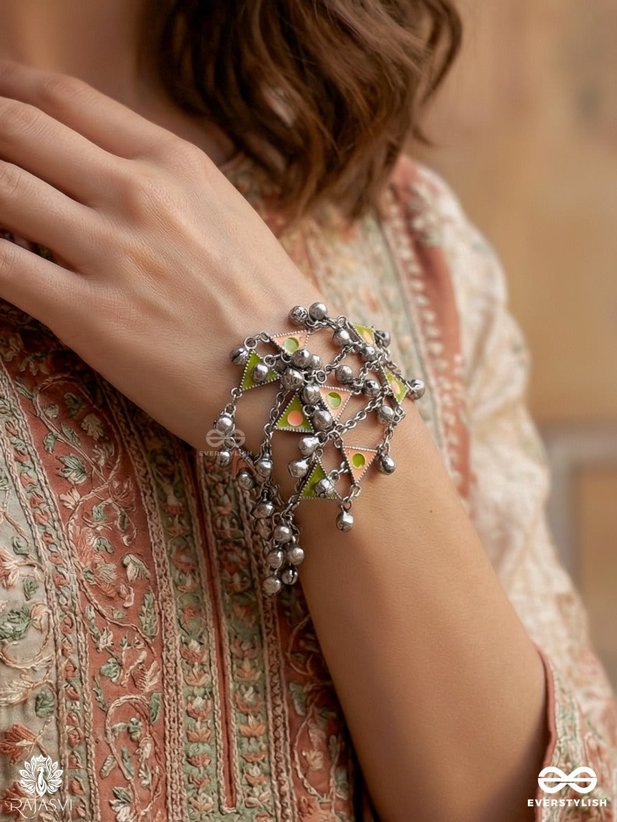 Lok Threads - Oxidised Bracelet With Tribal Chains And Dangling Bead Details