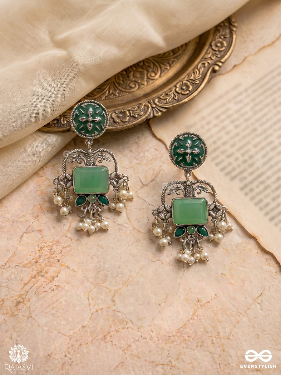 Breeze Bloom - Floral Oxidised Jodhpuri Jhumkas With Ornate Drops