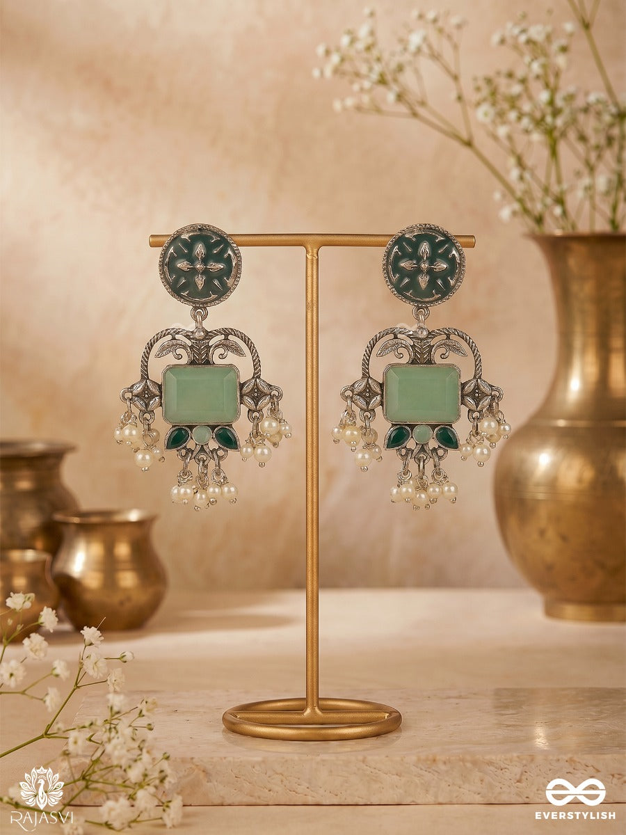 Breeze Bloom - Floral Oxidised Jodhpuri Jhumkas With Ornate Drops