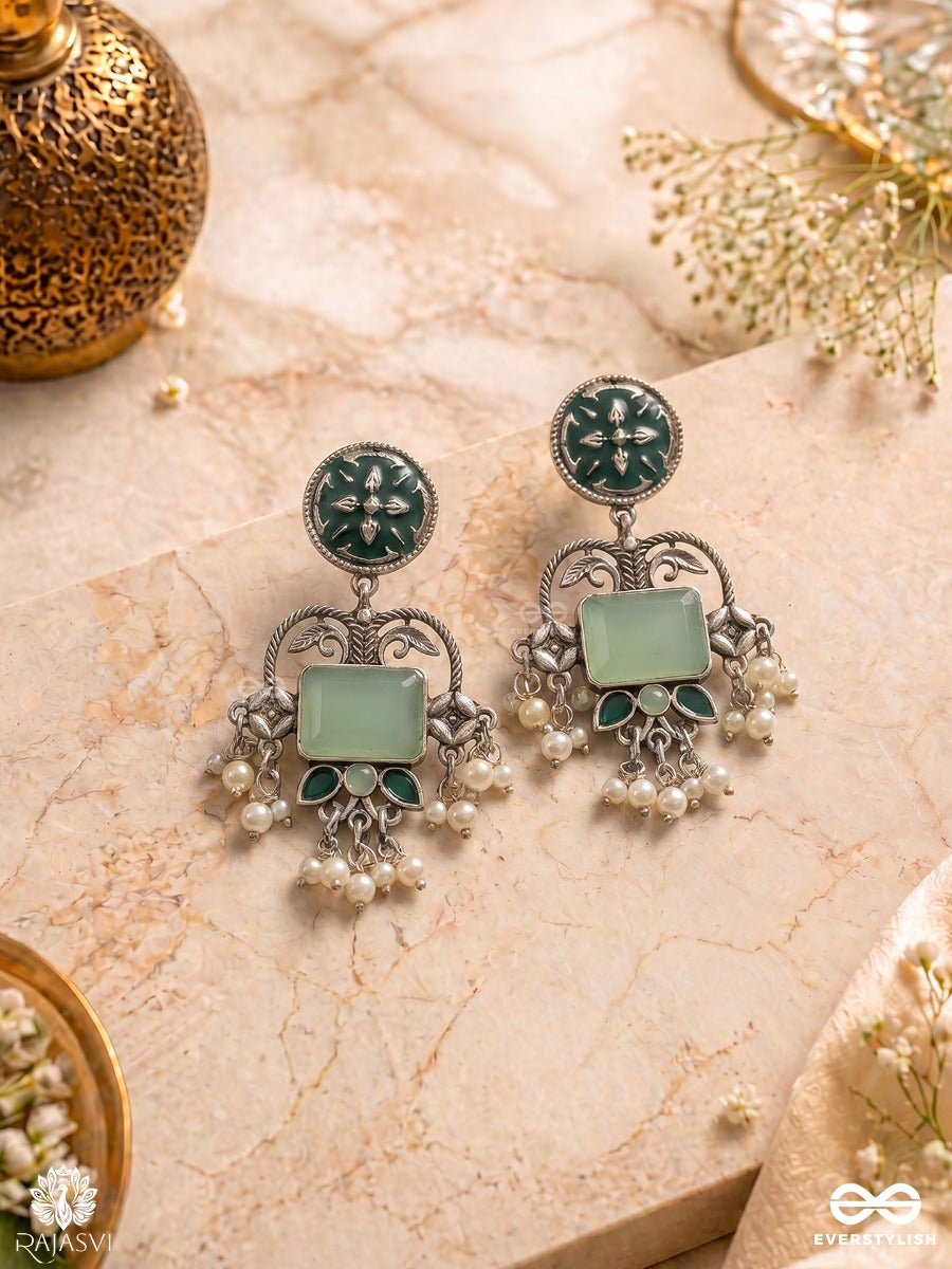 Breeze Bloom - Floral Oxidised Jodhpuri Jhumkas With Ornate Drops