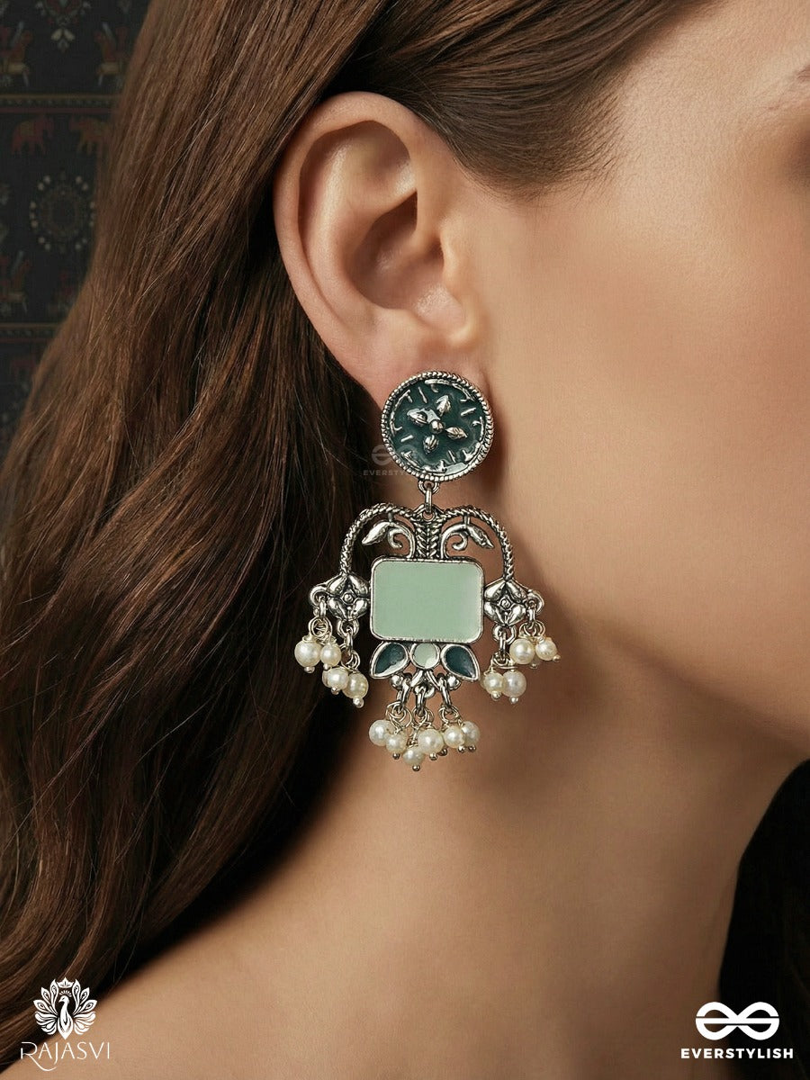 Breeze Bloom - Floral Oxidised Jodhpuri Jhumkas With Ornate Drops