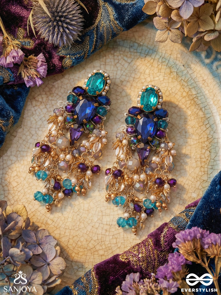 Shyamjharna - Waterfall Of Dusk - Festive Earrings With Deep-Toned Gems And Layered Drop Accents