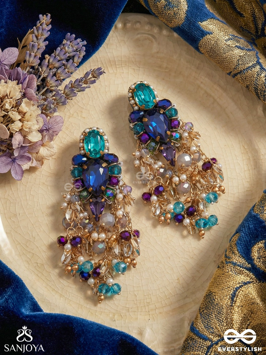 Shyamjharna - Waterfall Of Dusk - Festive Earrings With Deep-Toned Gems And Layered Drop Accents