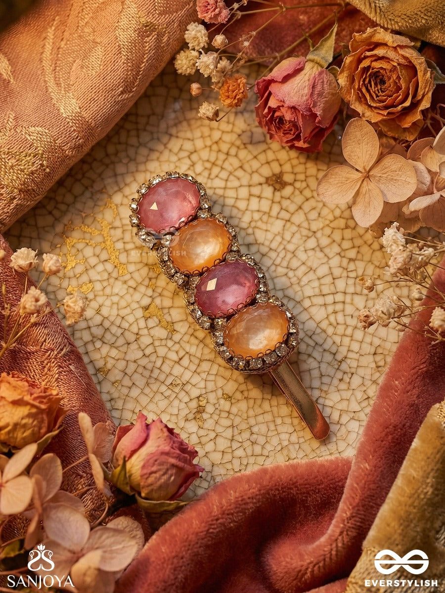 Manimalika - Garland Of Jewels - Ornate Hair Clip With Faceted Stone Settings And Linear Design