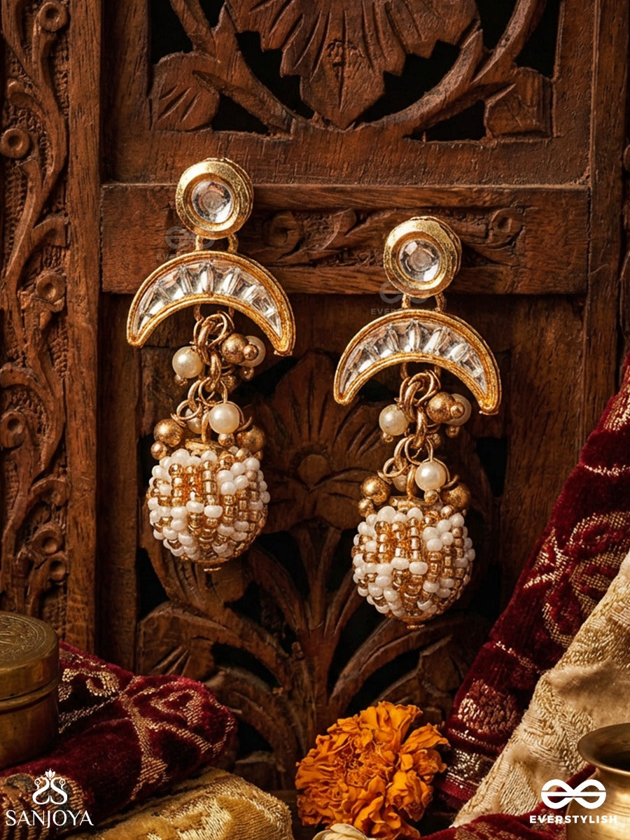 Somarekha - Line Of The Moon - Delicate Earrings With Curved Crescent And Pearl Cluster Accents