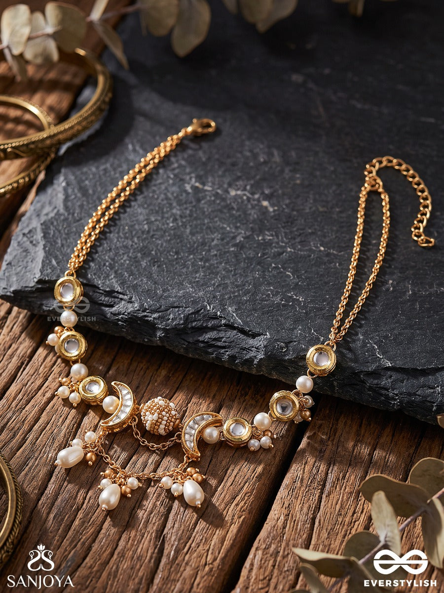 Somarekha - Line Of The Moon - Ornate Necklace With Crescent Links And Pearl Drop Fringe