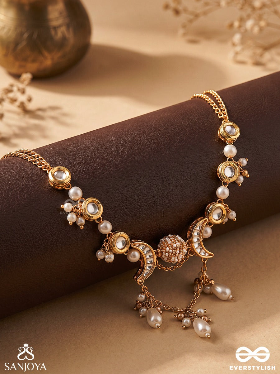 Somarekha - Line Of The Moon - Ornate Necklace With Crescent Links And Pearl Drop Fringe
