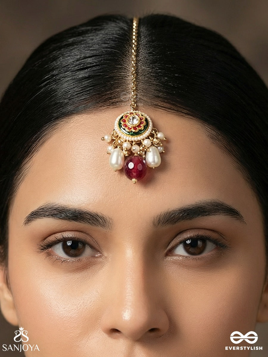 Manichitrala - Jewelled Art - Decorative Maangtika With Floral Enamel Design And Multi-Drop Accents