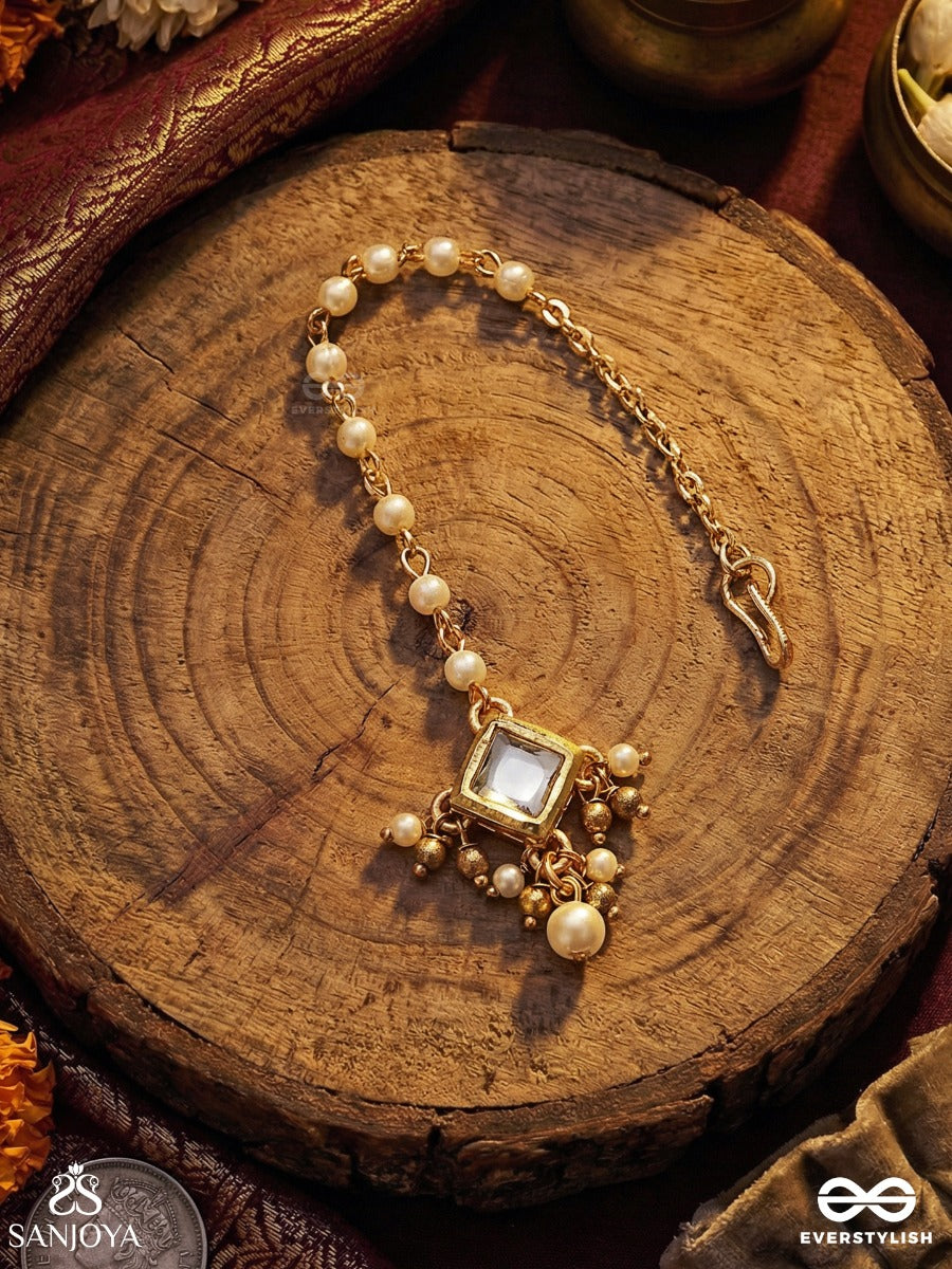 Chandrasara - Essence Of The Moon - Minimal Maangtika With Polki Panel And Dangling Pearl Detail