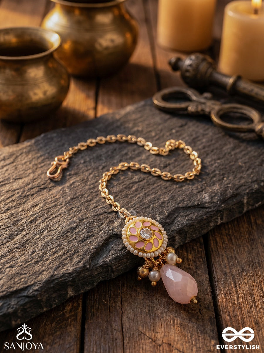 Kumudleena - Water Bloom - Minimal Maangtika With Floral Panel And Single Drop Detail