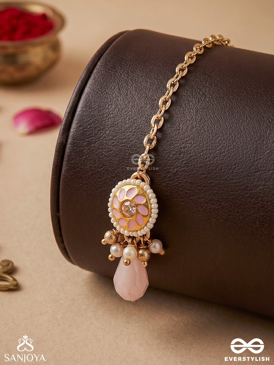 Kumudleena - Water Bloom - Minimal Maangtika With Floral Panel And Single Drop Detail