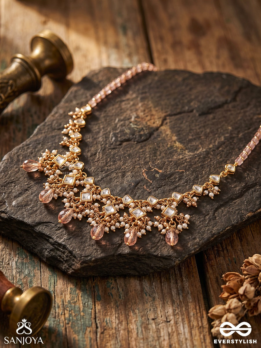 Shashirekha - Line Of The Moon - Elegant Necklace With Repeating Polki Links And Cascading Crystal Drop Fringe
