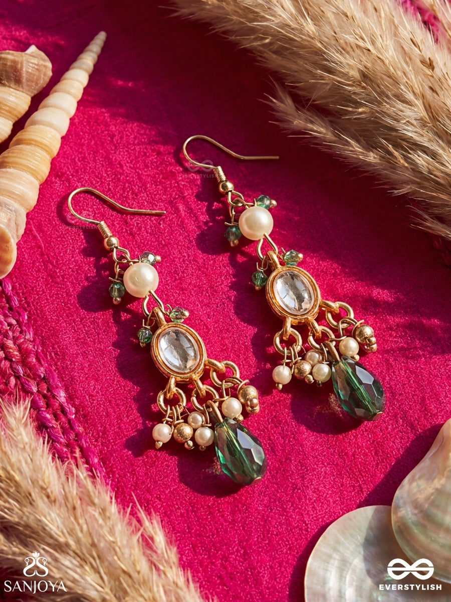 Kanakdhara - Golden Flow - Ornate Earrings With Polki Centre And Statement Drop Detail