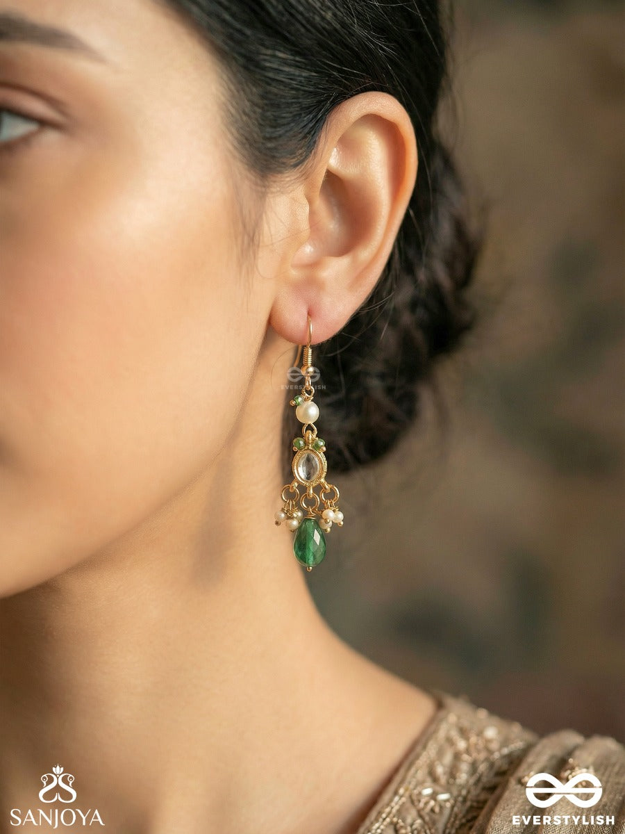 Kanakdhara - Golden Flow - Ornate Earrings With Polki Centre And Statement Drop Detail