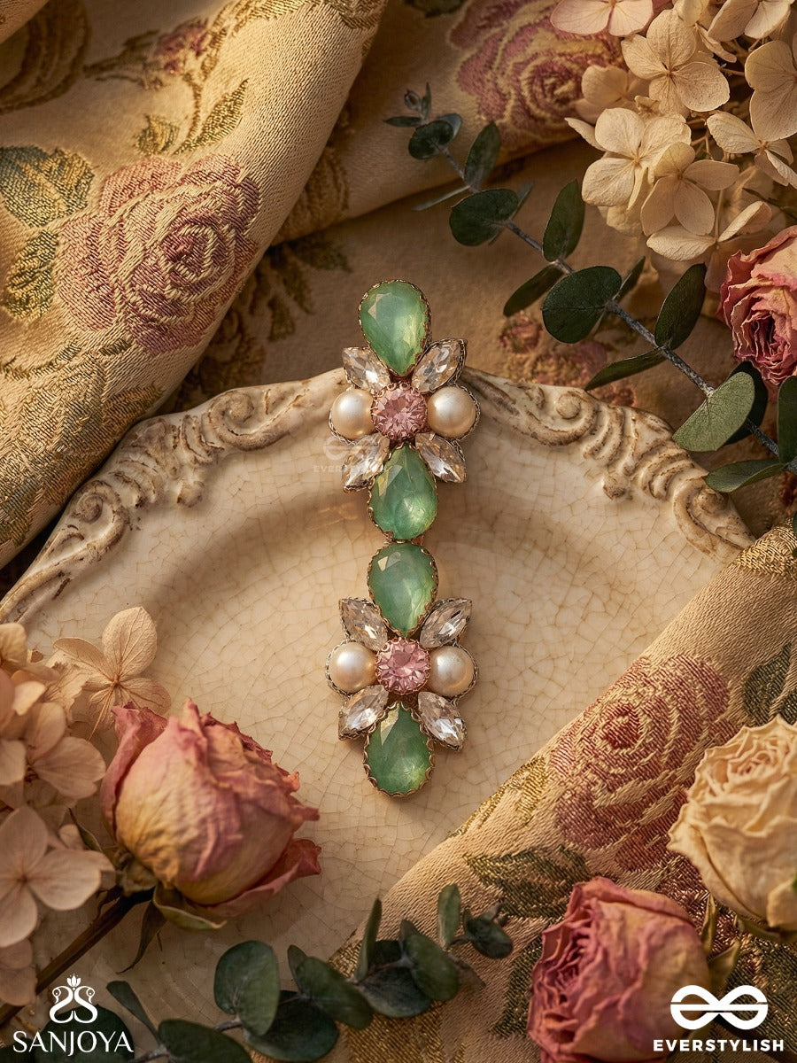 Mrinalpallavi - Lotus Blooming Form - Ornate Hair Clip With Floral Gem Clusters And Pearl Accents
