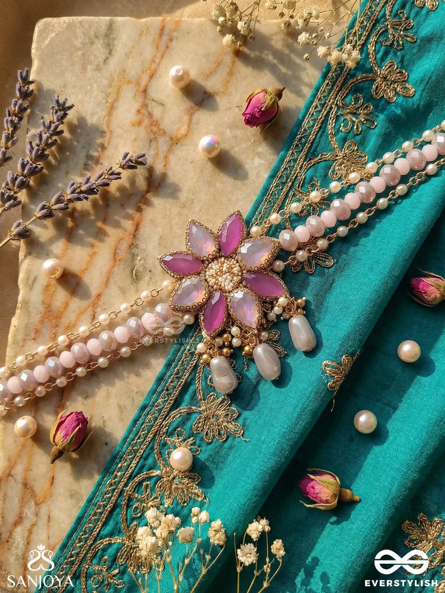 Mrigakshi - Deer-Eyed Grace - Elegant Pearl Necklace With Gemmed Flower Centre And Subtle Drops