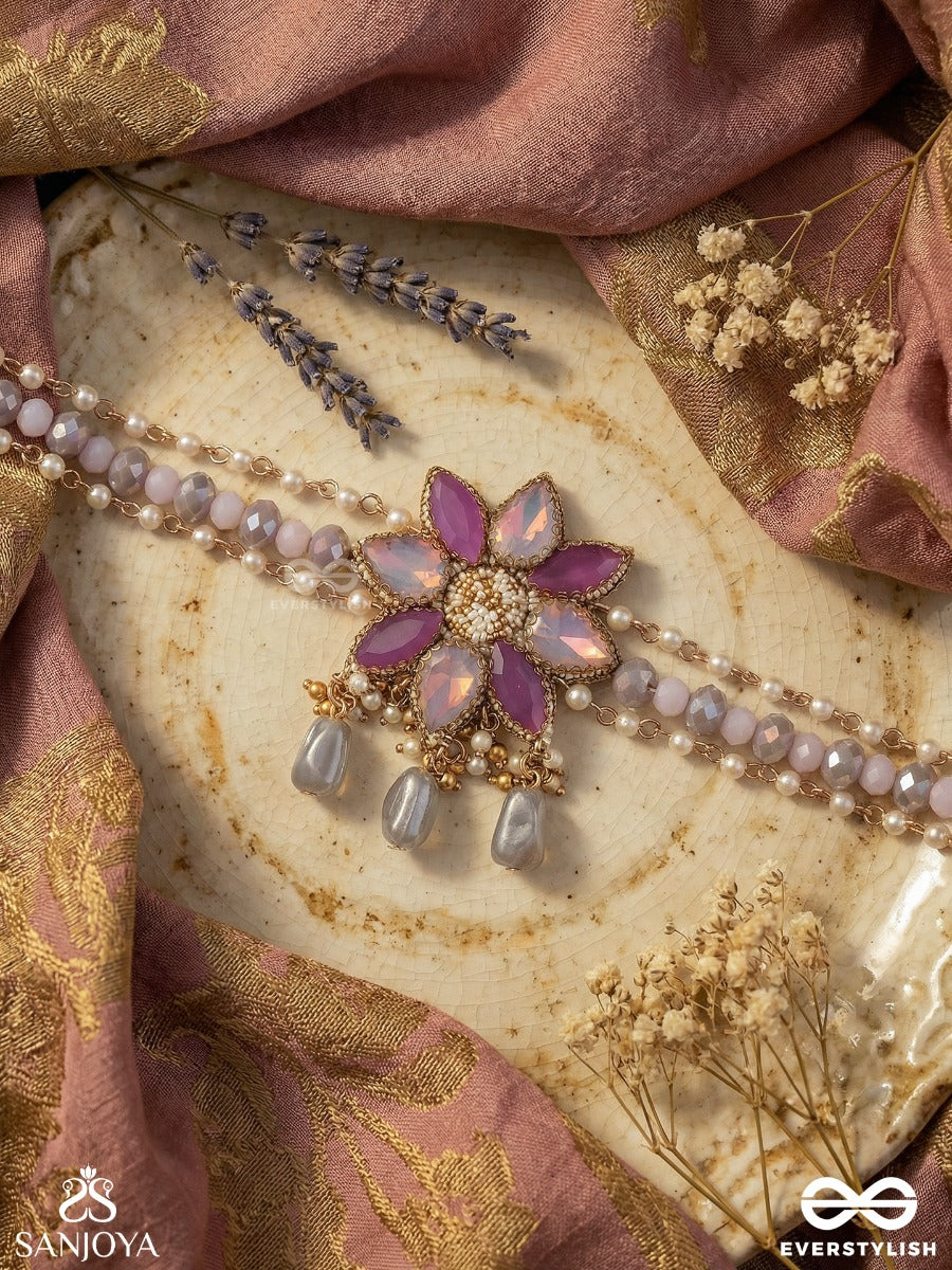 Mrigakshi - Deer-Eyed Grace - Elegant Pearl Necklace With Gemmed Flower Centre And Subtle Drops