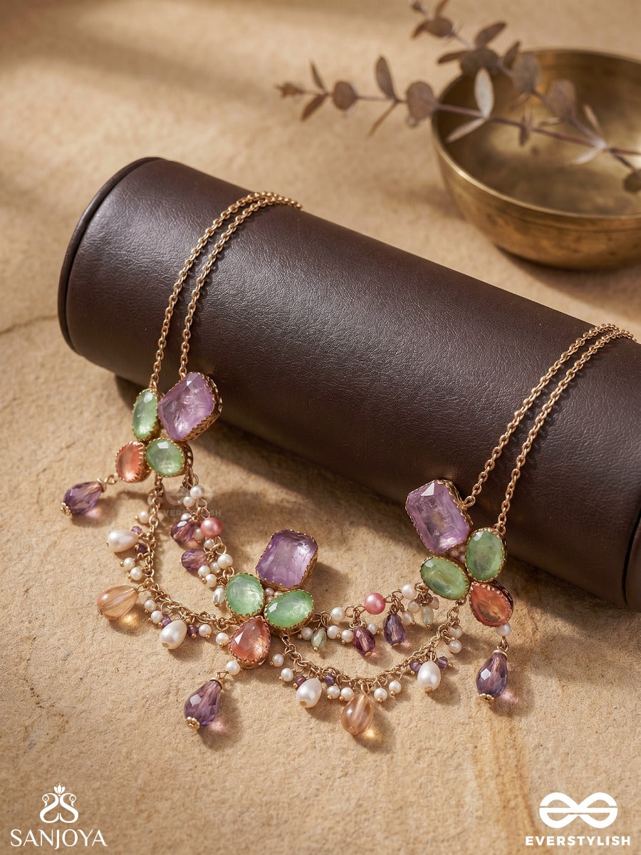 Varnamrita - Nectar Of Colours - Ornate Necklace With Multi-Stone Clusters And Flowing Drop Chains