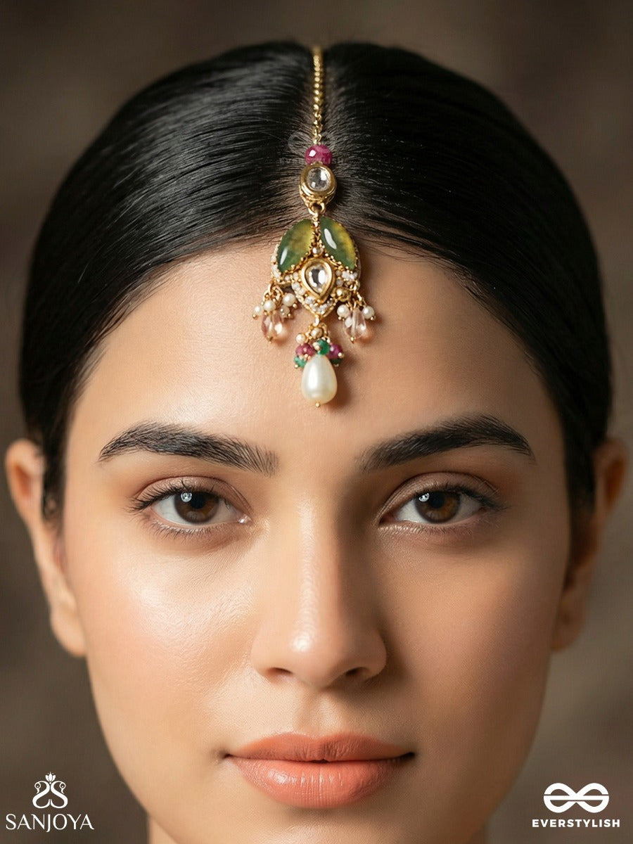 Chitrasmita - Artistic Charm - Festive Maangtika With Enamel Detail And Drop Pearl Accents