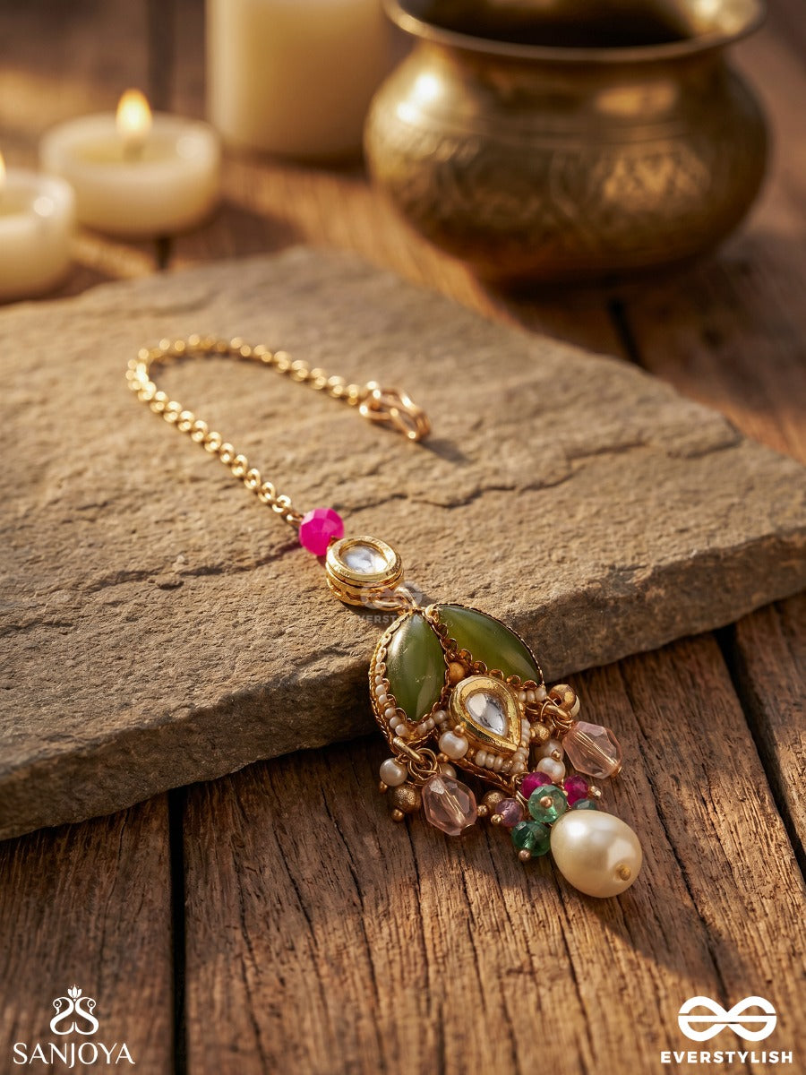 Chitrasmita - Artistic Charm - Festive Maangtika With Enamel Detail And Drop Pearl Accents