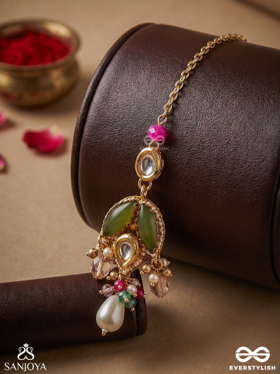 Chitrasmita - Artistic Charm - Festive Maangtika With Enamel Detail And Drop Pearl Accents