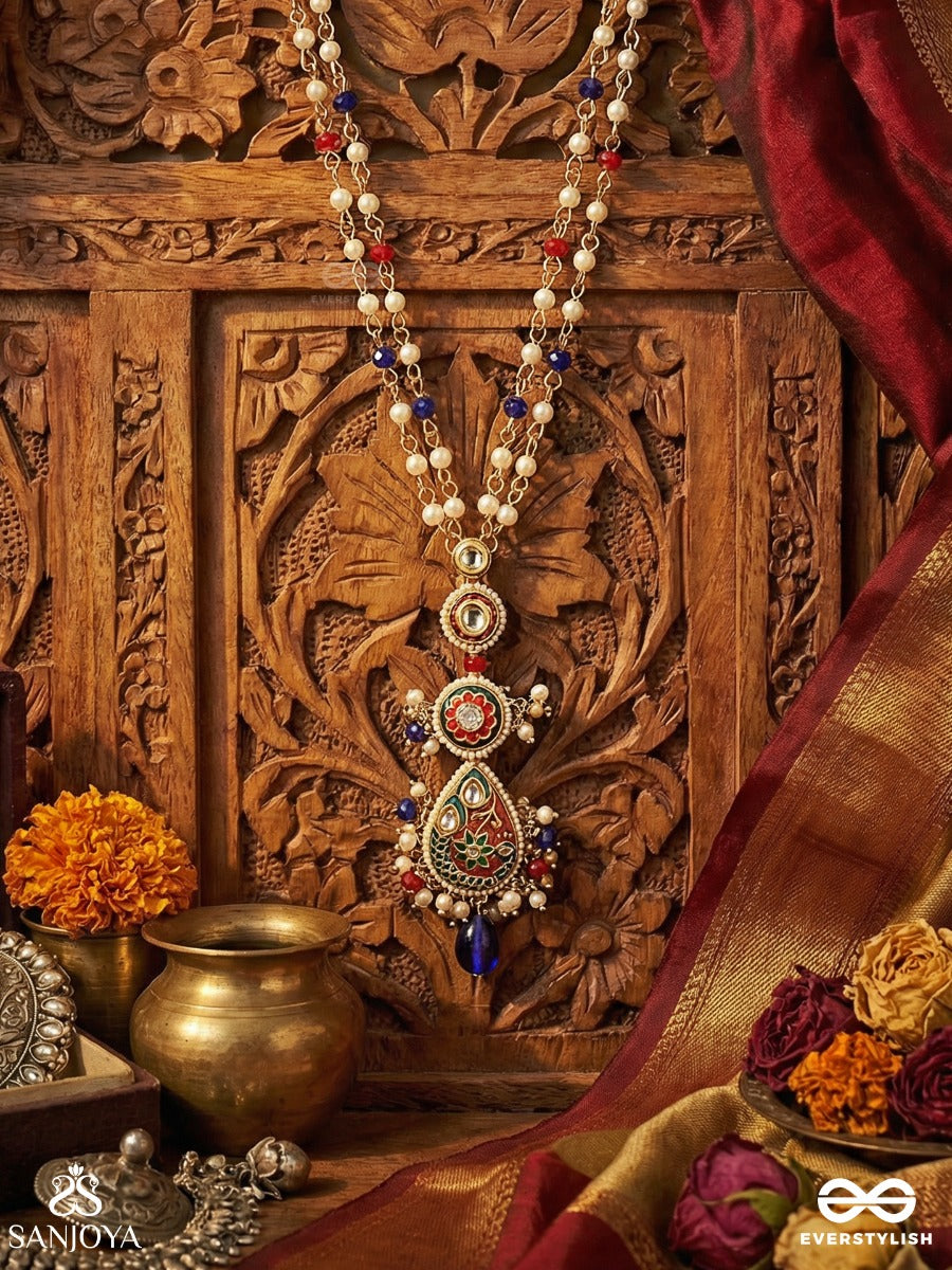 Rangaveni - Braid Of Colours - Multi-Strand Necklace With Gemmed Pendant And Colourful Bead Accents
