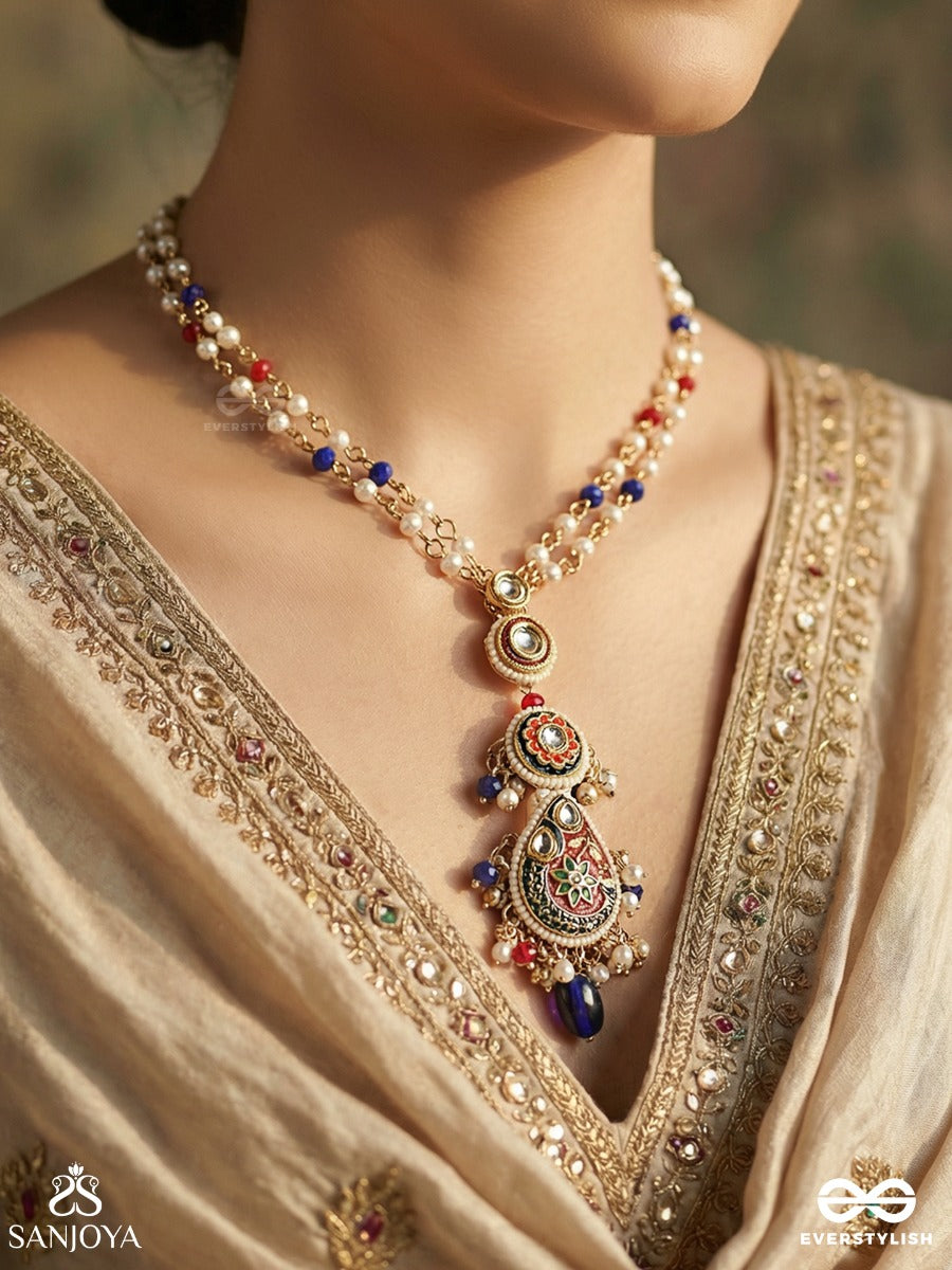 Rangaveni - Braid Of Colours - Multi-Strand Necklace With Gemmed Pendant And Colourful Bead Accents