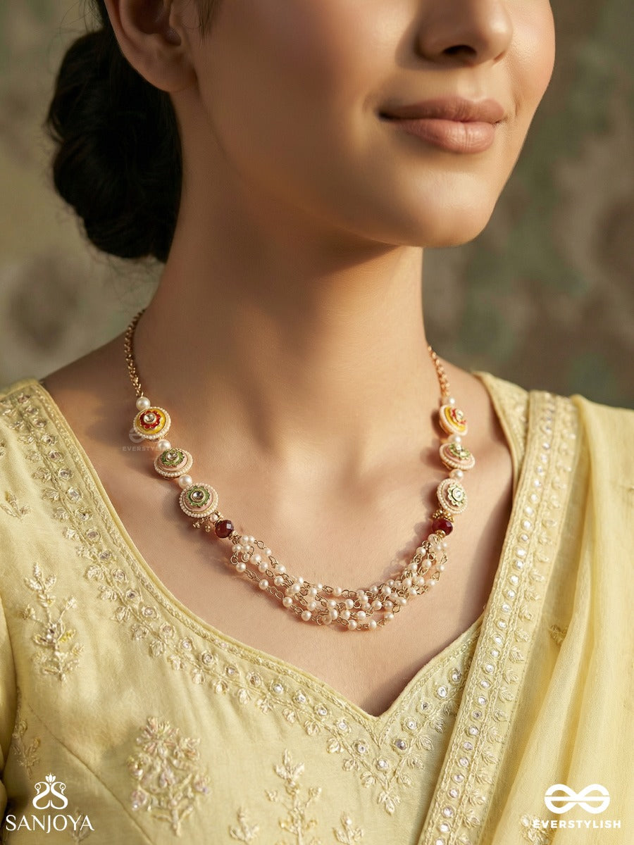 Manisutra - Jewel Thread - Elegant Necklace With Gemmed Panels And Layered Drop Chains