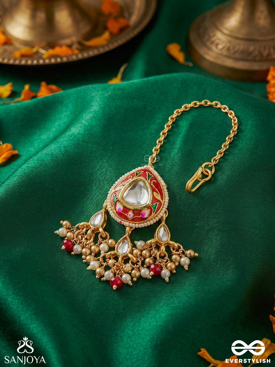 Mrinalvarcha - Lotus Splendour - Delicate Maangtika With Gemmed Motif And Fringe Accents