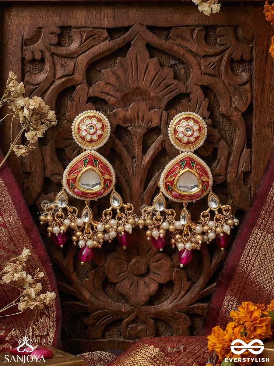 Mrinalvarcha - Lotus Splendour - Ornate Earrings With Embellished Panel And Clustered Drop Details