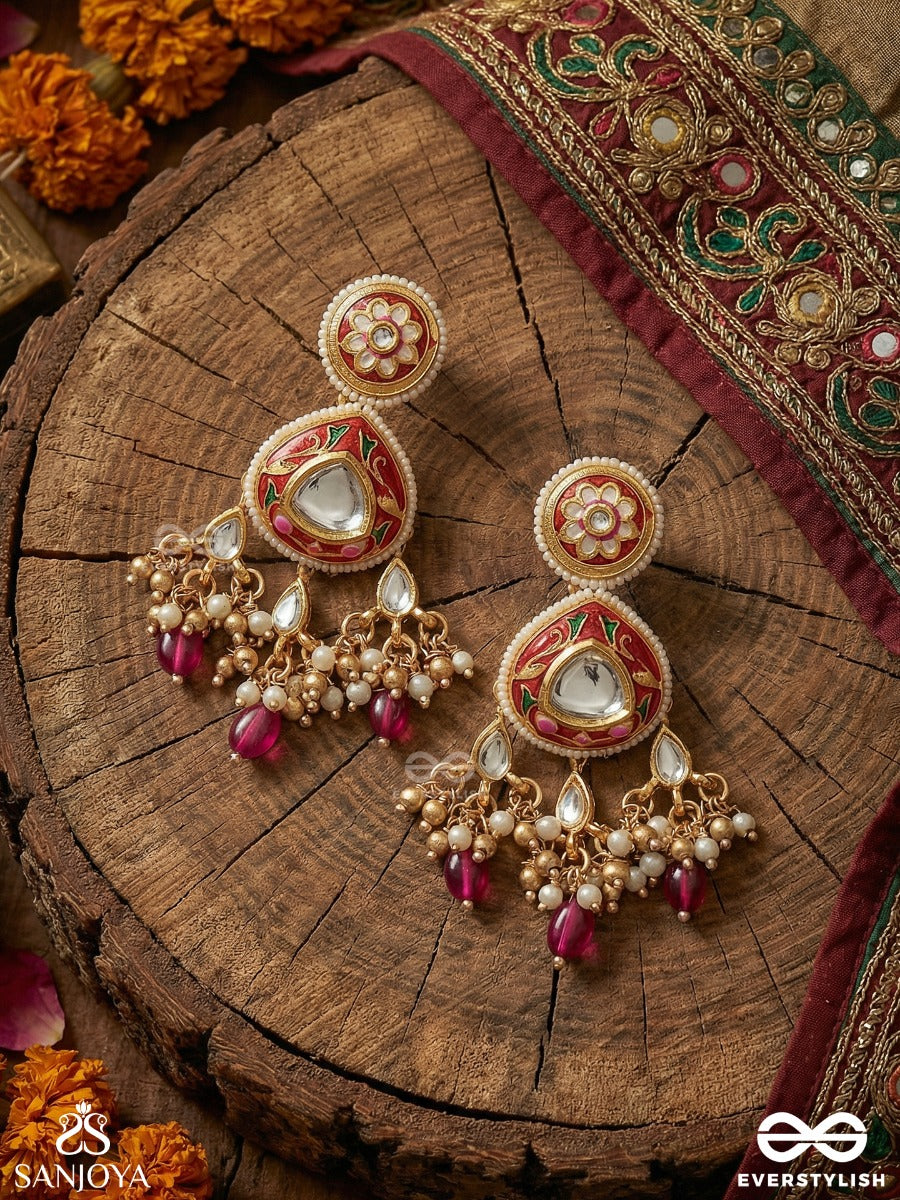 Mrinalvarcha - Lotus Splendour - Ornate Earrings With Embellished Panel And Clustered Drop Details