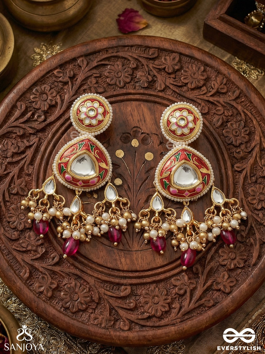 Mrinalvarcha - Lotus Splendour - Ornate Earrings With Embellished Panel And Clustered Drop Details