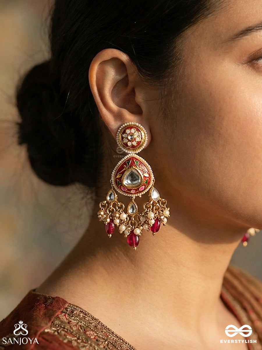 Mrinalvarcha - Lotus Splendour - Ornate Earrings With Embellished Panel And Clustered Drop Details