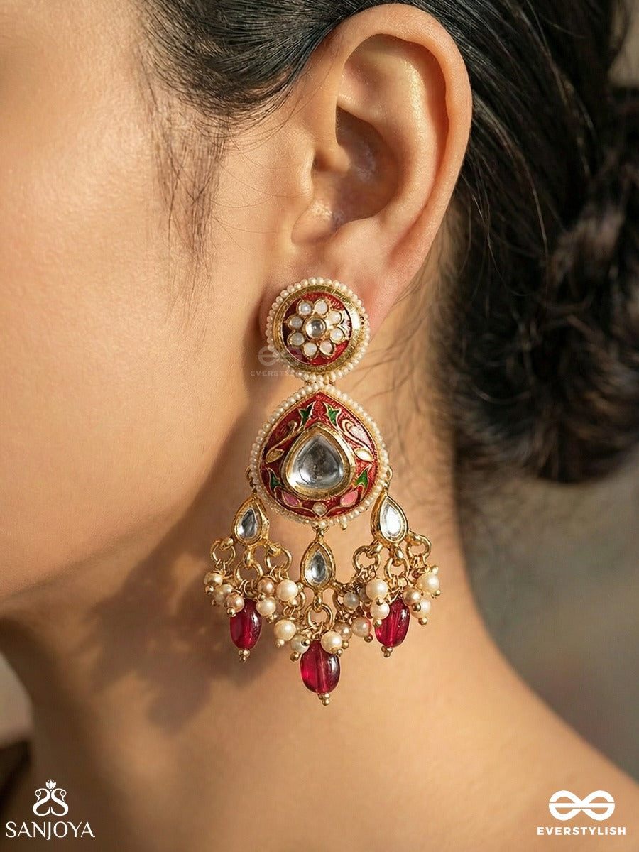 Mrinalvarcha - Lotus Splendour - Ornate Earrings With Embellished Panel And Clustered Drop Details