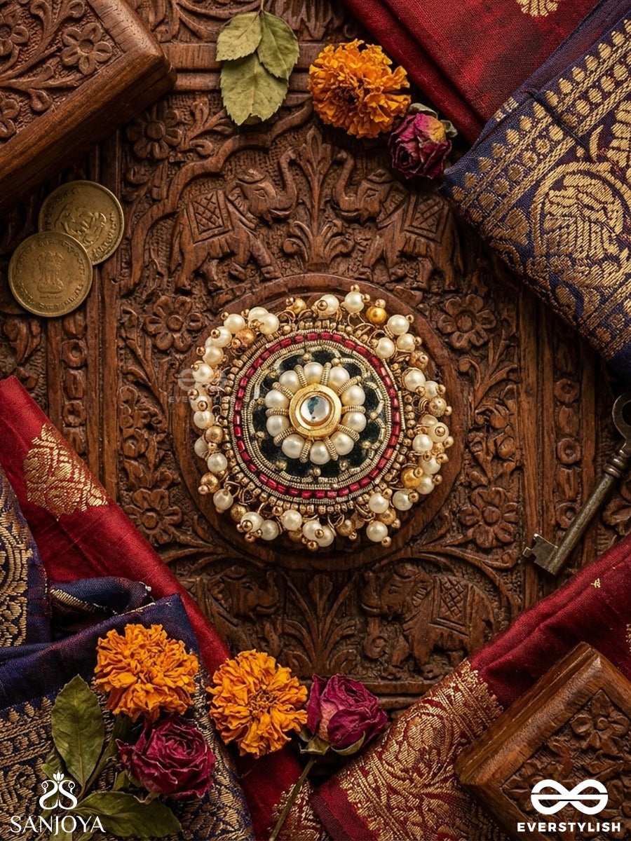Mahapradipa - Grand Radiance - Statement Ring With Ornate Disc, Pearl Cluster Detail And Intricate Embellishment