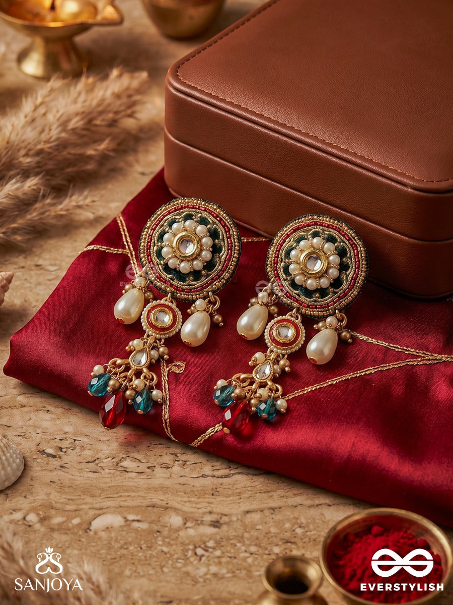 Mahapradipa - Grand Radiance - Ornate Earrings With Embellished Panel, Dangling Accents And Multi-Stone Details