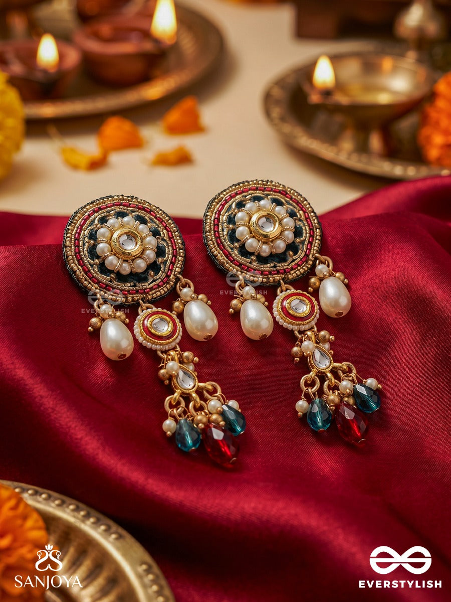 Mahapradipa - Grand Radiance - Ornate Earrings With Embellished Panel, Dangling Accents And Multi-Stone Details