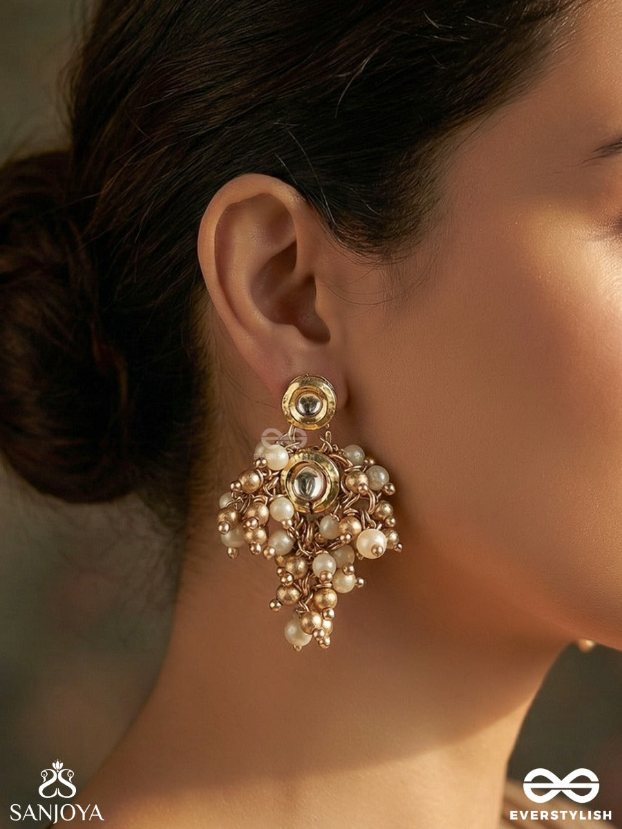 Alokjhari - Stream Of Light - Ornate Earrings With Embellished Panel And Dangling Elements