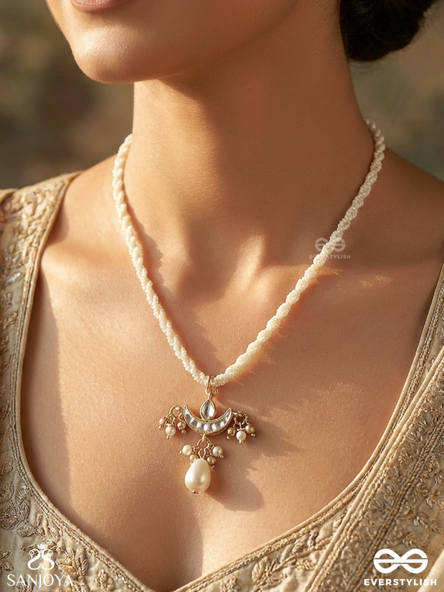 Kanakbindu - Golden Drop - Minimal Necklace With Pearl Strands And Single Dangling Accent