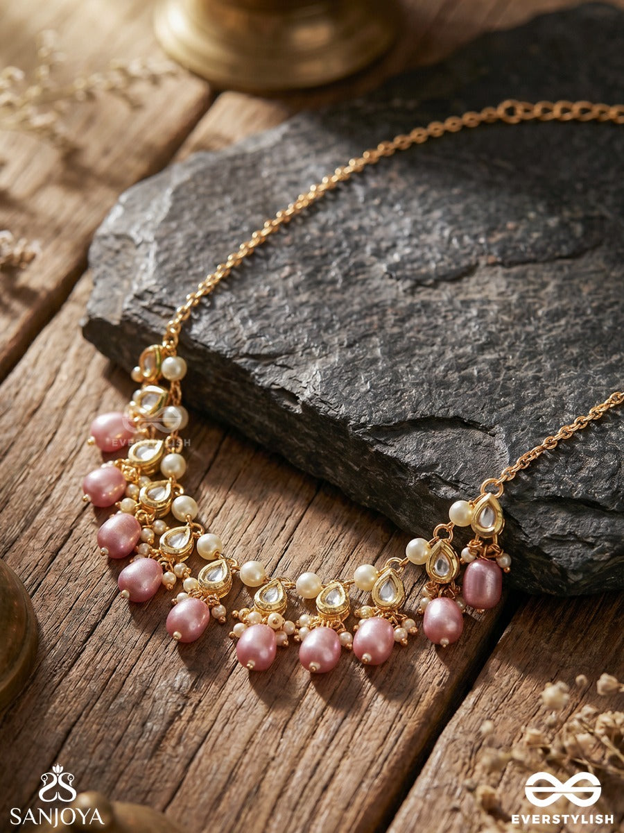 Mridulshraya - Gentle Abode - Elegant Necklace With Pearl Link Chain And Repeating Lilac Drop Accents