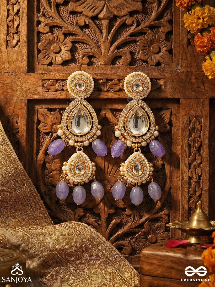 Shyamriti - Dusk Grace - Ornate Earrings With Gemmed Motif And Multi-Drop Blue Details
