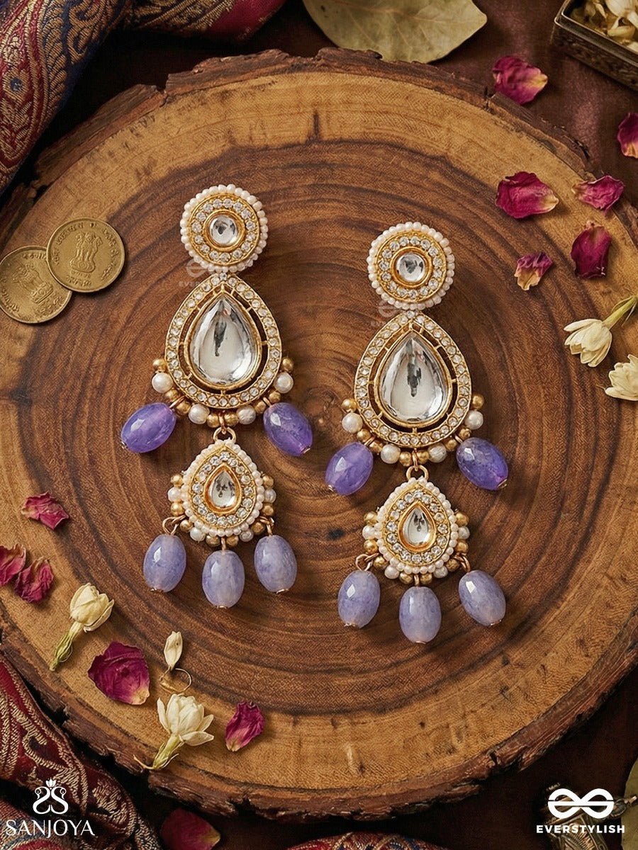 Shyamriti - Dusk Grace - Ornate Earrings With Gemmed Motif And Multi-Drop Blue Details