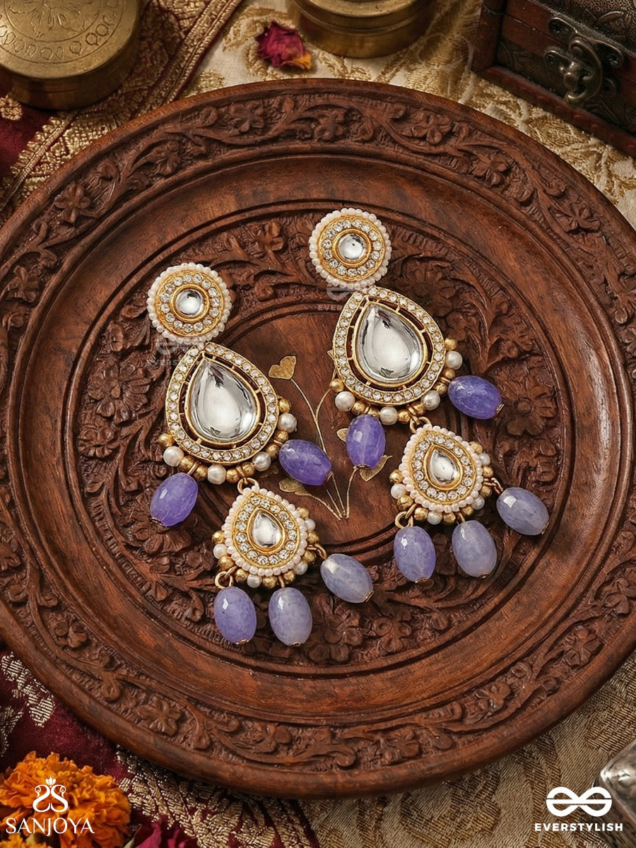 Shyamriti - Dusk Grace - Ornate Earrings With Gemmed Motif And Multi-Drop Blue Details