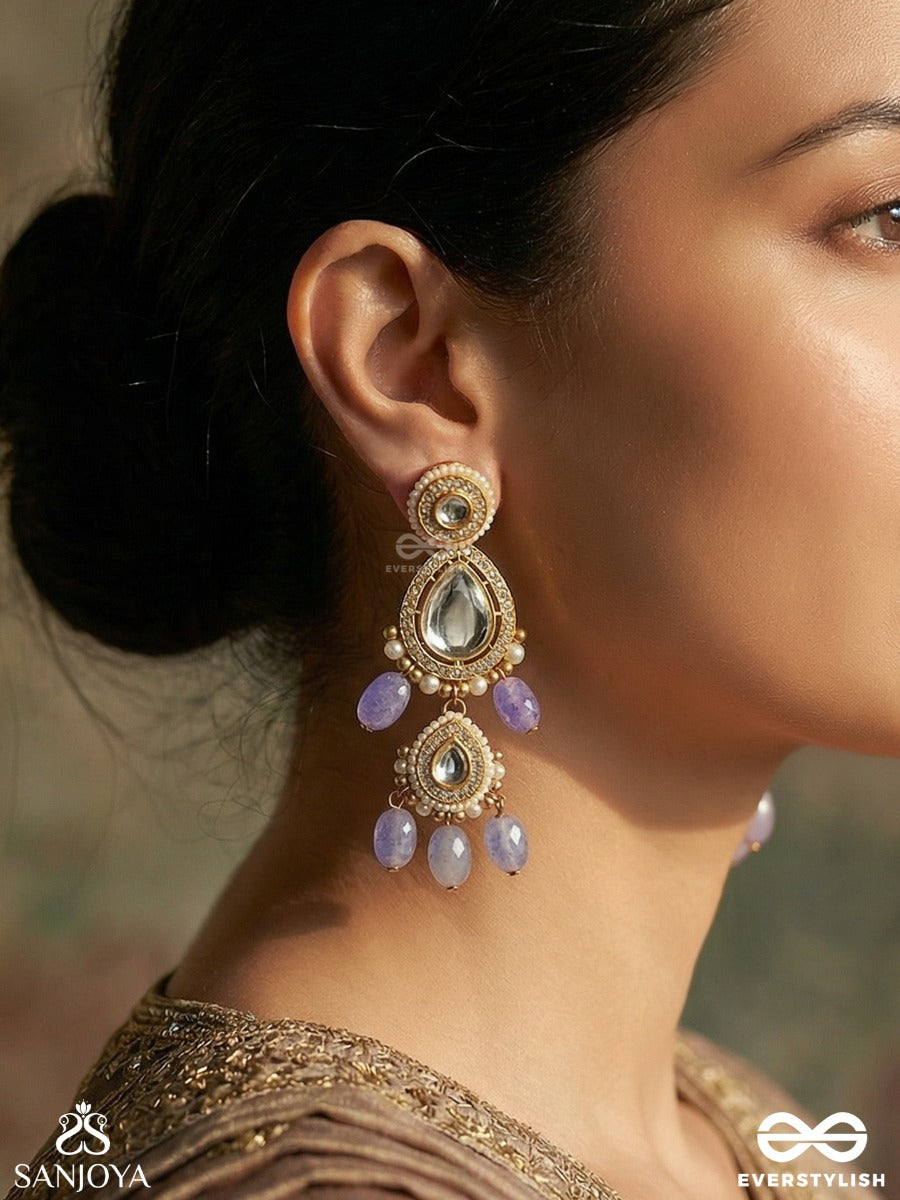 Shyamriti - Dusk Grace - Ornate Earrings With Gemmed Motif And Multi-Drop Blue Details